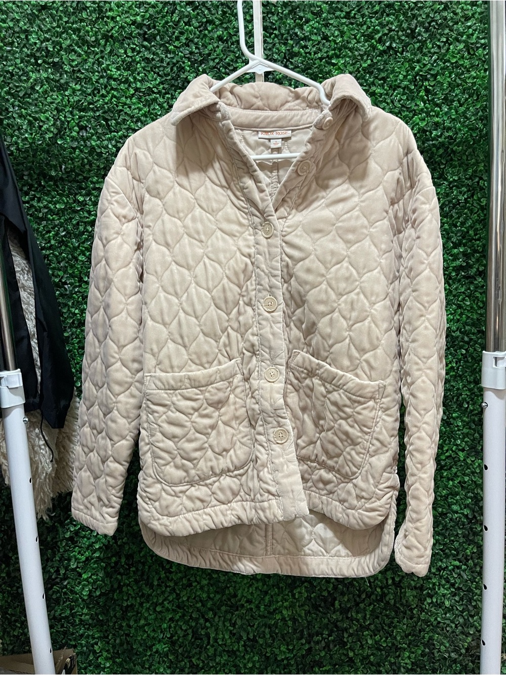 Knox Rose Quilted Beige Button-Front Utility Jacket